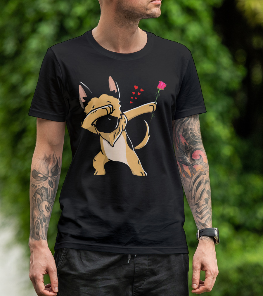 Dabbing German Shepherd With Rose And Hearts Valentines T-Shirt