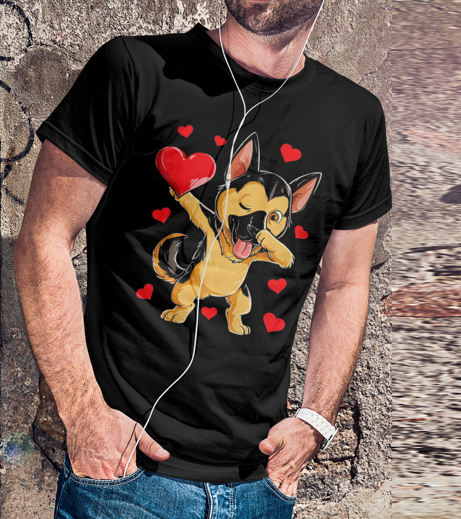 Valentines Day Dabbing German Shepherd With Hearts T-Shirt