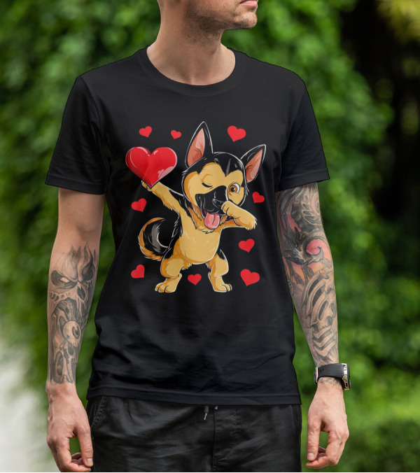 Valentines Day Dabbing German Shepherd With Hearts T-Shirt