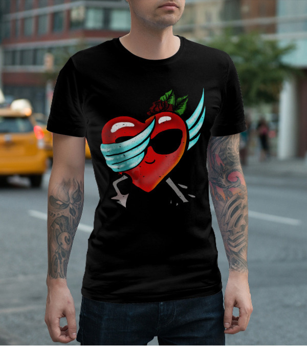 Playful Dabbing Heart With Wings Funny Valentines Day T-Shirt