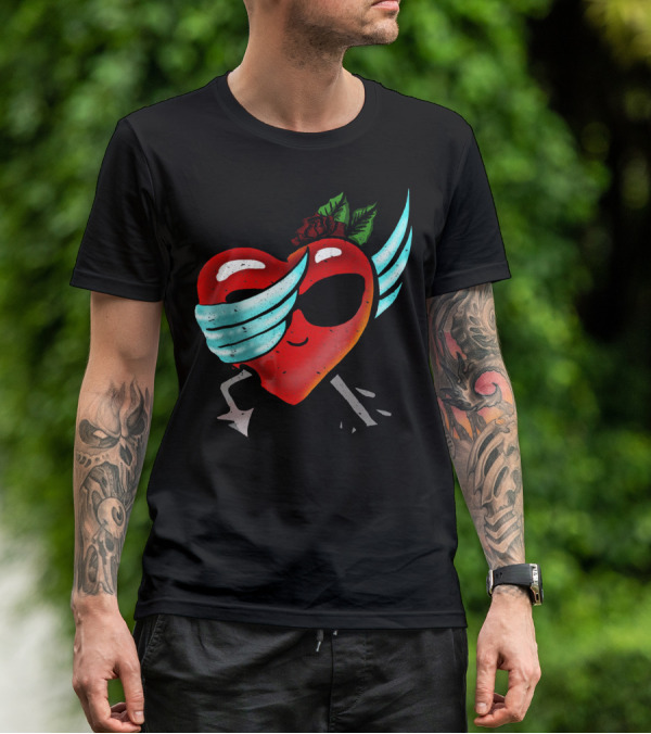 Playful Dabbing Heart With Wings Funny Valentines Day T-Shirt