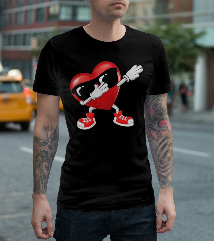 Dabbing Heart Sunglasses Valentines Day Boy T-Shirt