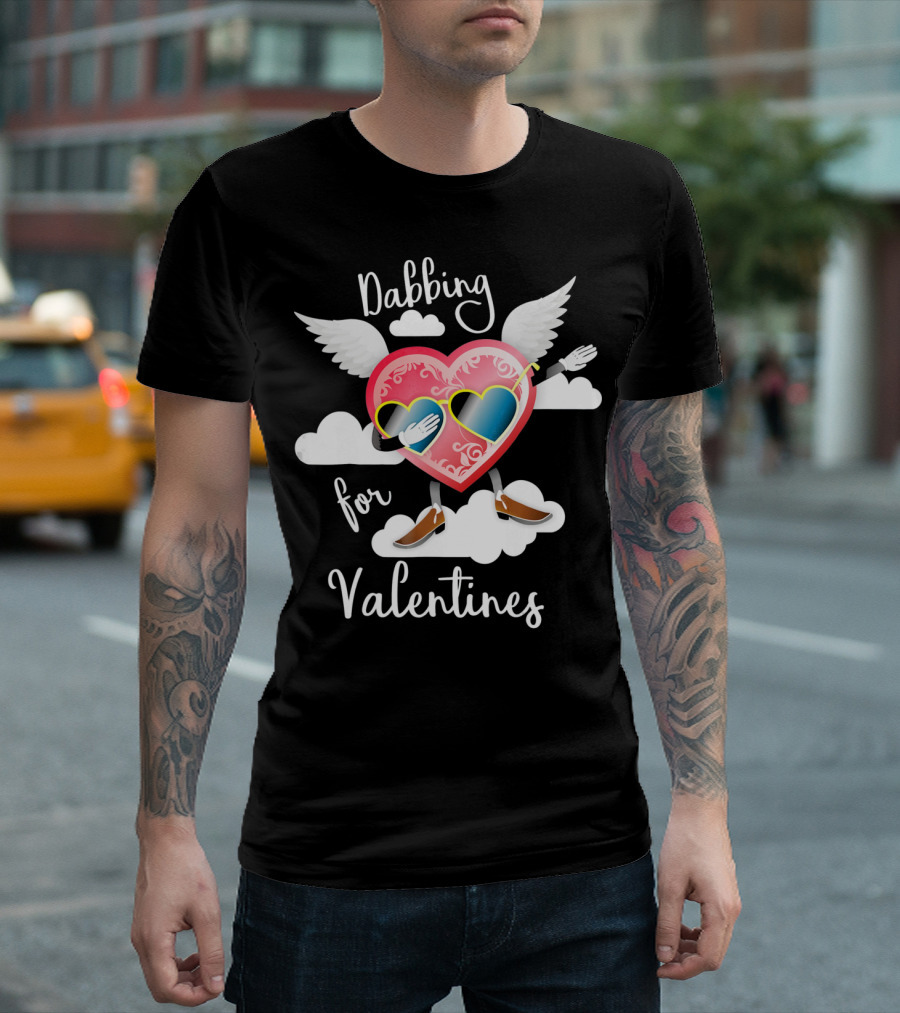 Dabbing Heart With Wings And Clouds For Valentines Kids Day T-Shirt