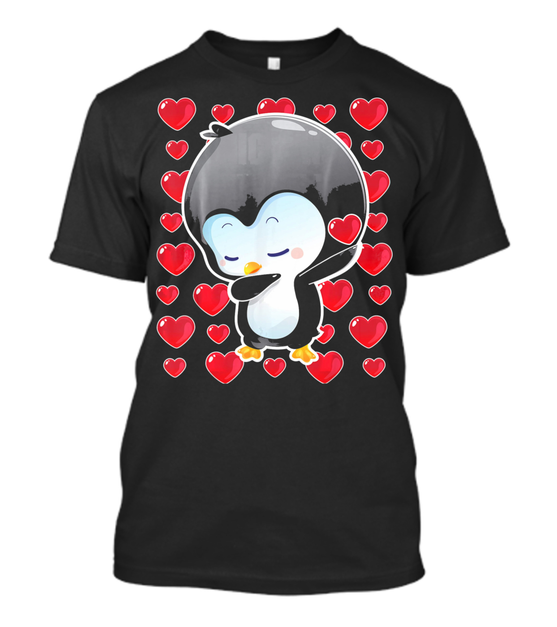 Valentines Day Penguin Dabbing Surrounded By Hearts T-Shirt
