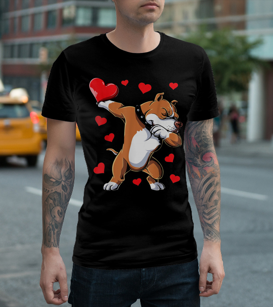 Valentines Day Dabbing Pit Bull with Hearts T-Shirt