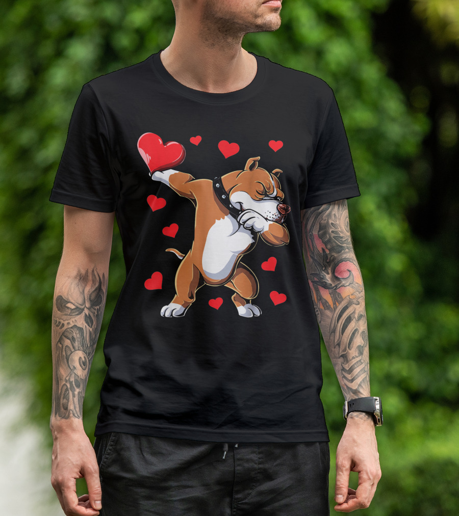 Valentines Day Dabbing Pit Bull With Hearts T-Shirt