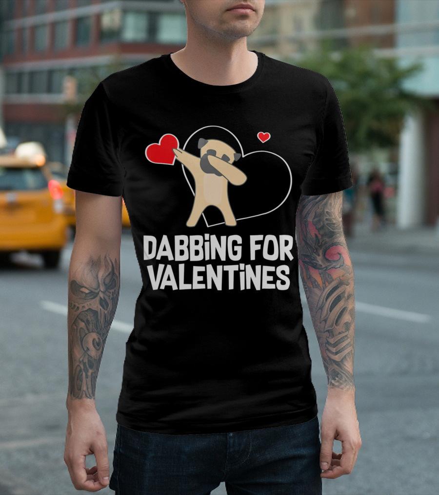 Dabbing Pug For Valentines Hearts Cute T-Shirt