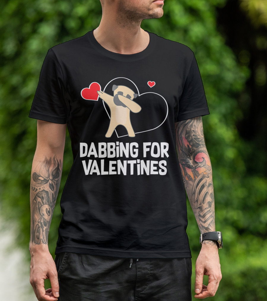 Dabbing Pug For Valentines Hearts Cute T-Shirt