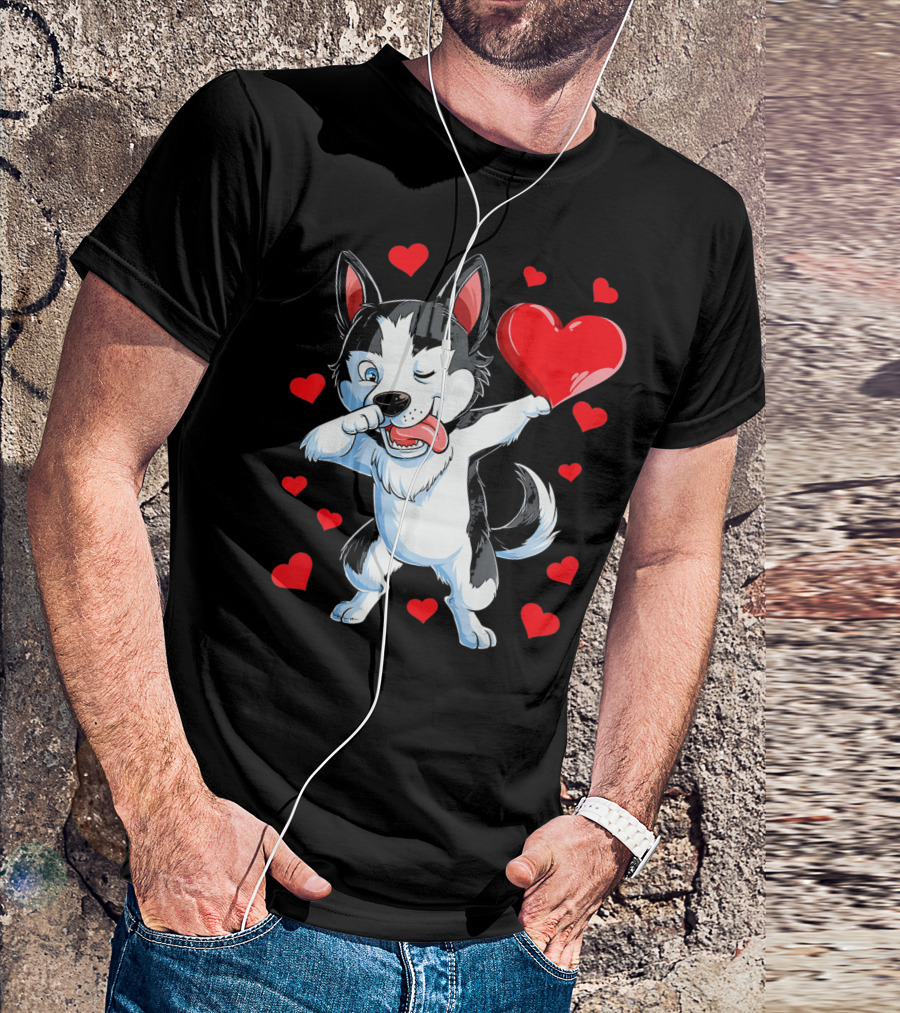 Siberian Husky Dabbing Valentine Heart Fun T-Shirt
