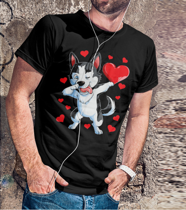Siberian Husky Dabbing Valentine Heart Fun T-Shirt
