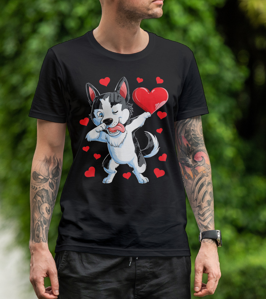 Siberian Husky Dabbing Valentine Heart Fun T-Shirt