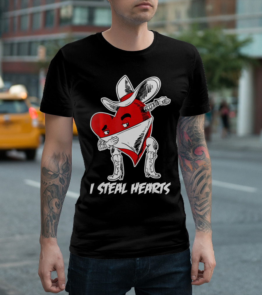 Dabbing Cowboy Heart I Steal Hearts Valentine's Vintage T-Shirt