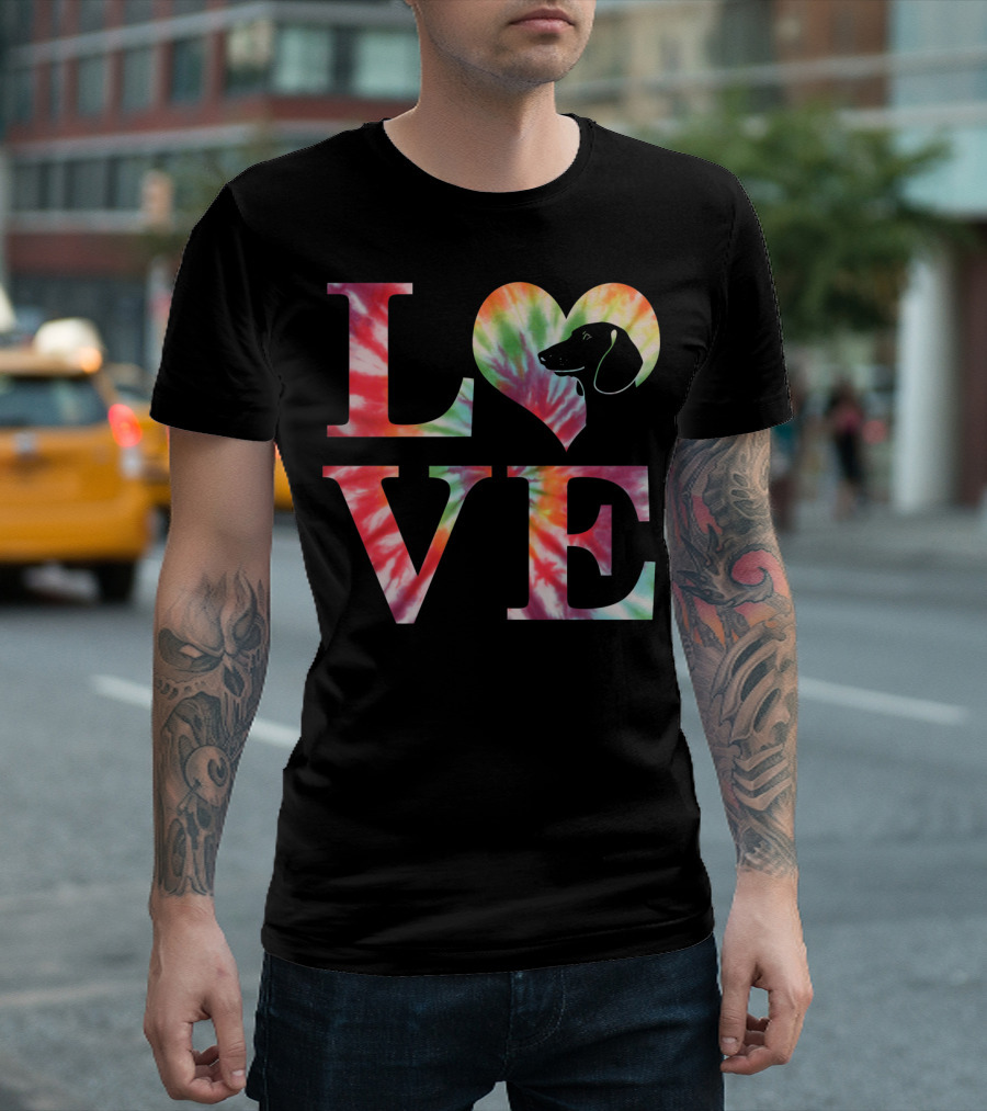 Dachshund Dog Love Tie Dye Valentines T-Shirt