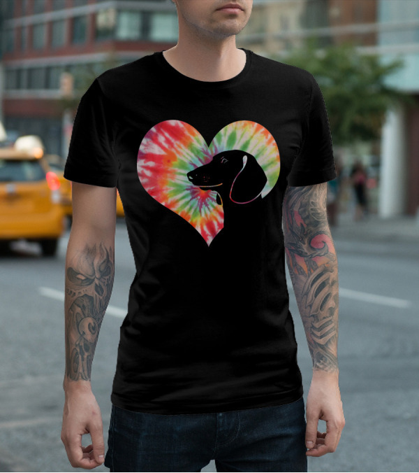 Dachshund Dog Heart Tie Dye Valentines T-Shirt