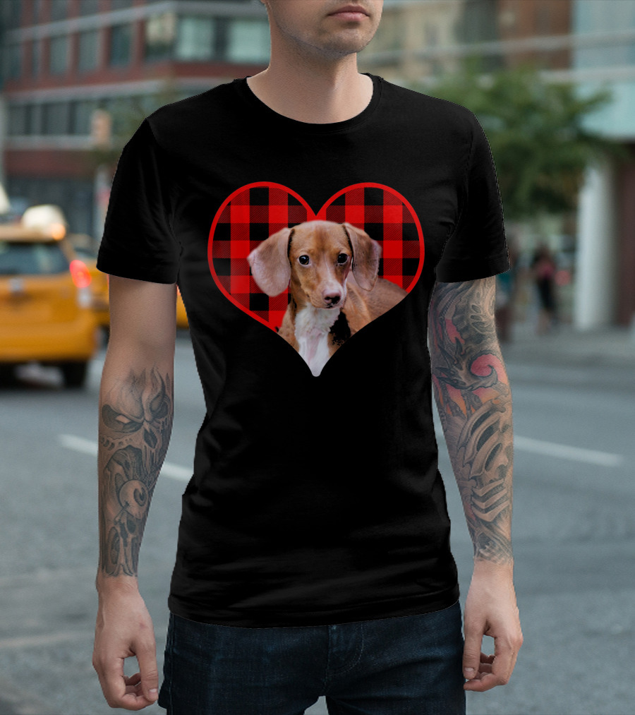 Dachshund in Red Plaid Heart Valentine's Day T-Shirt
