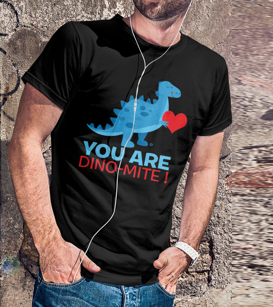 You Are Dino-Mite Blue Dinosaur Holding Heart T-Shirt