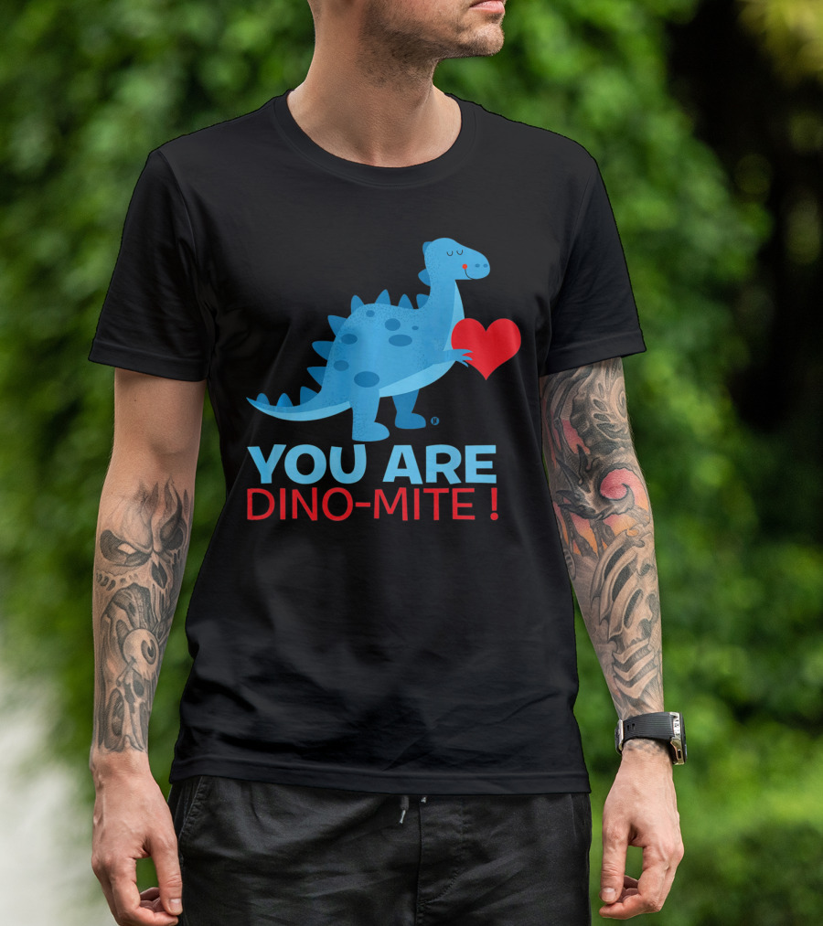 You Are Dino-Mite Blue Dinosaur Holding Heart T-Shirt