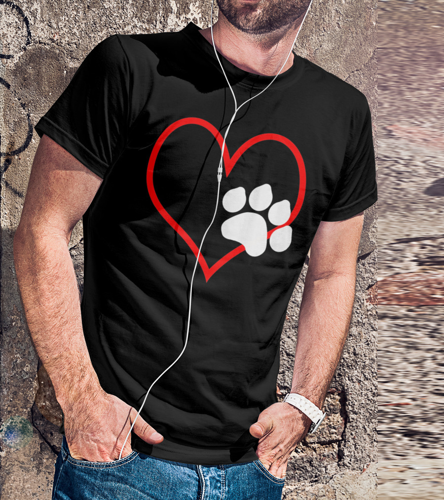 Dog And Cat Owner Valentine's Day Heart With Paw Prints T-Shirt