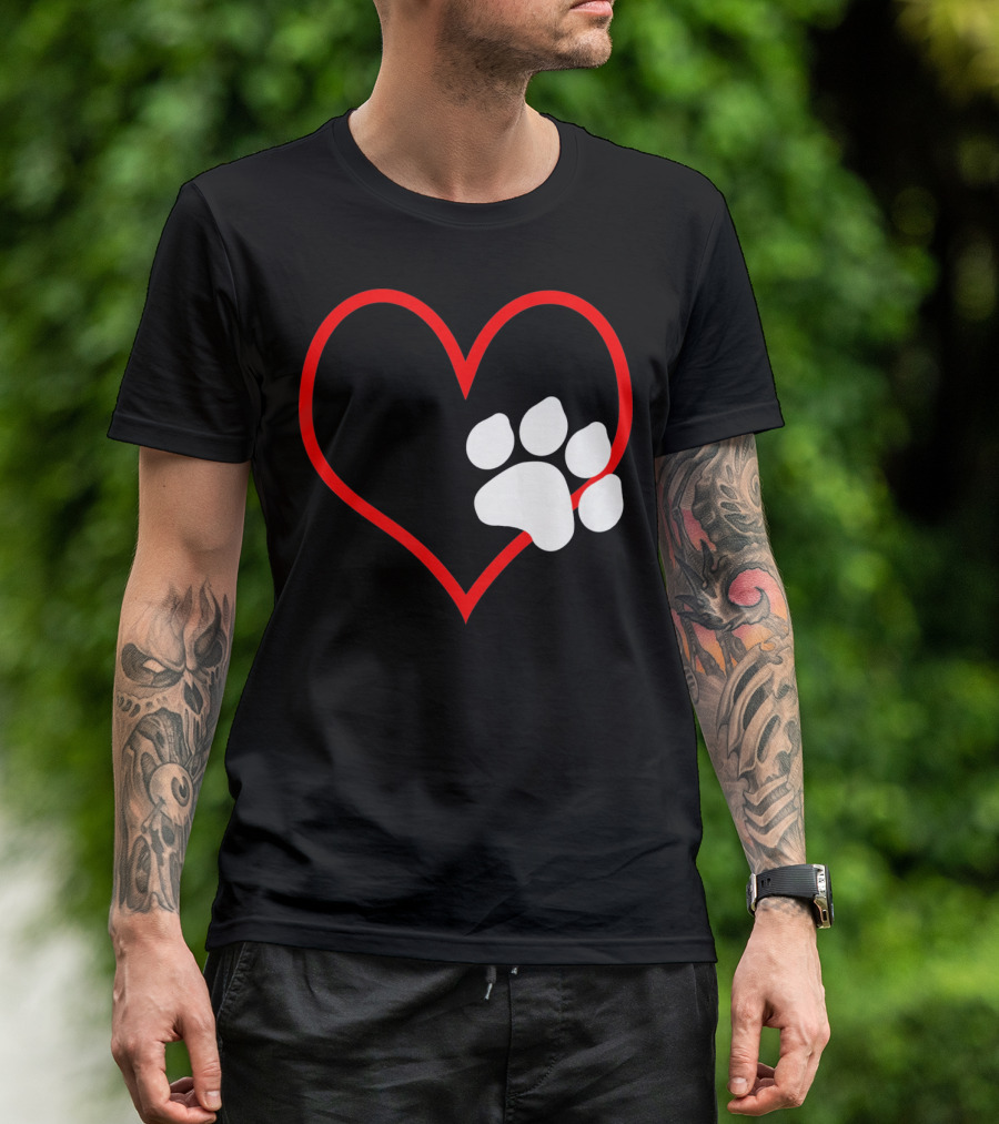 Dog And Cat Owner Valentine's Day Heart With Paw Prints T-Shirt