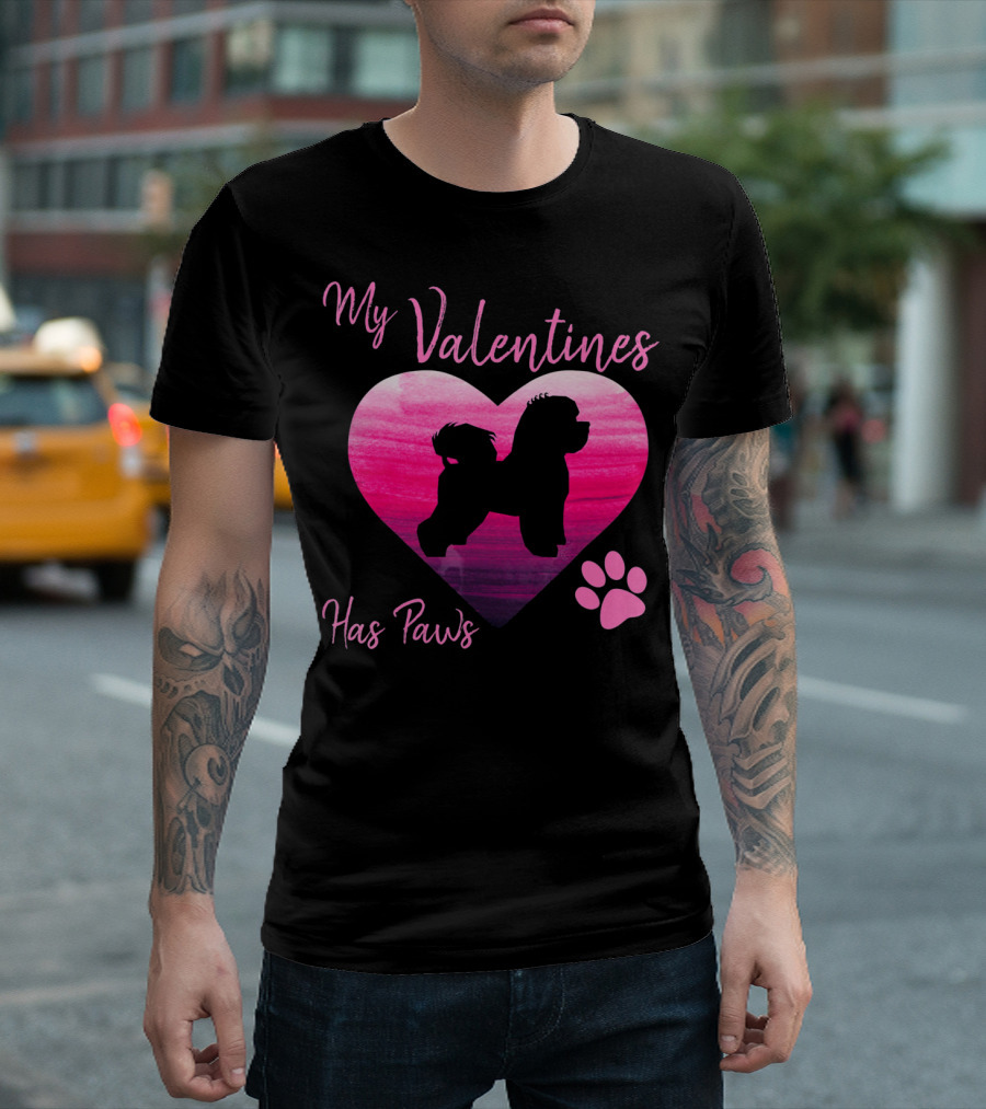 My Valentines Has Paws Bichon Frise Heart and Pawprint T-Shirt