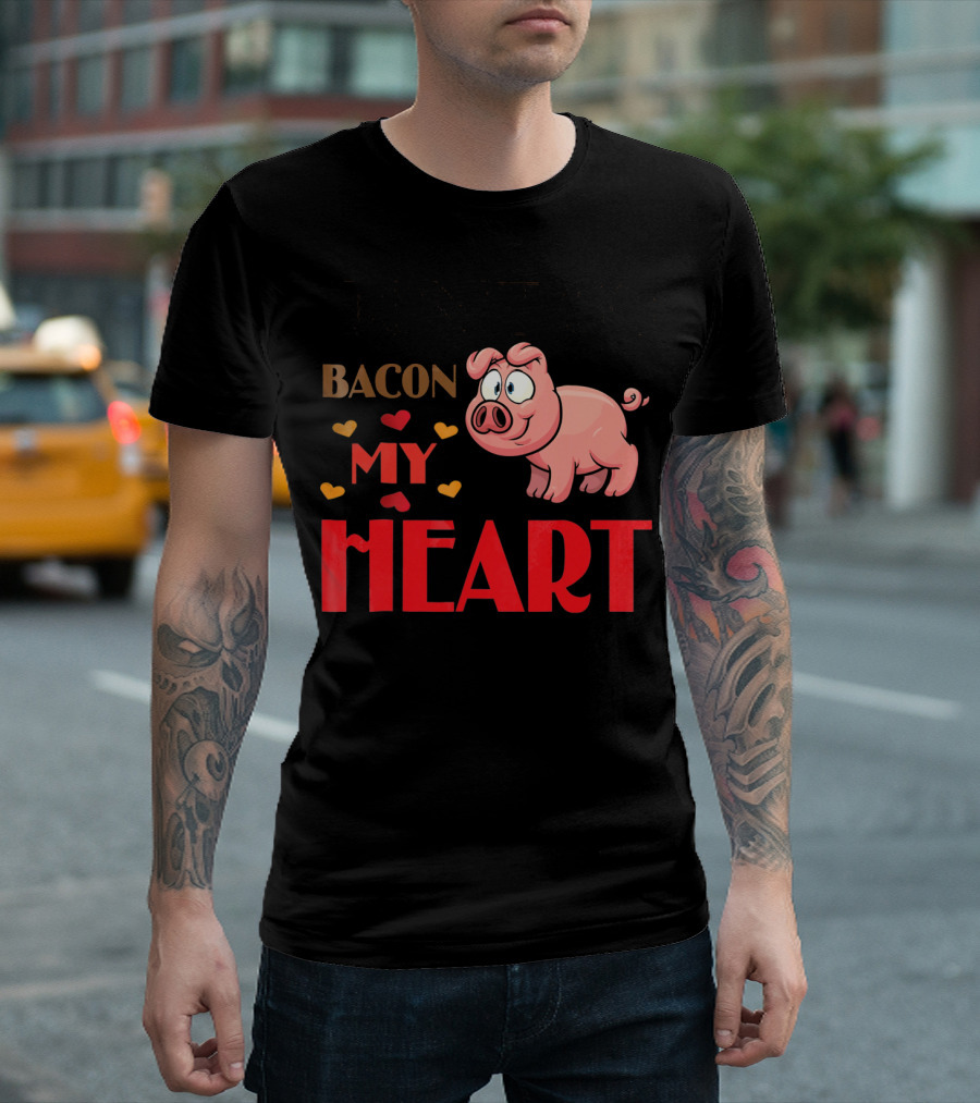 Bacon My Heart Pig with Hearts T-Shirt