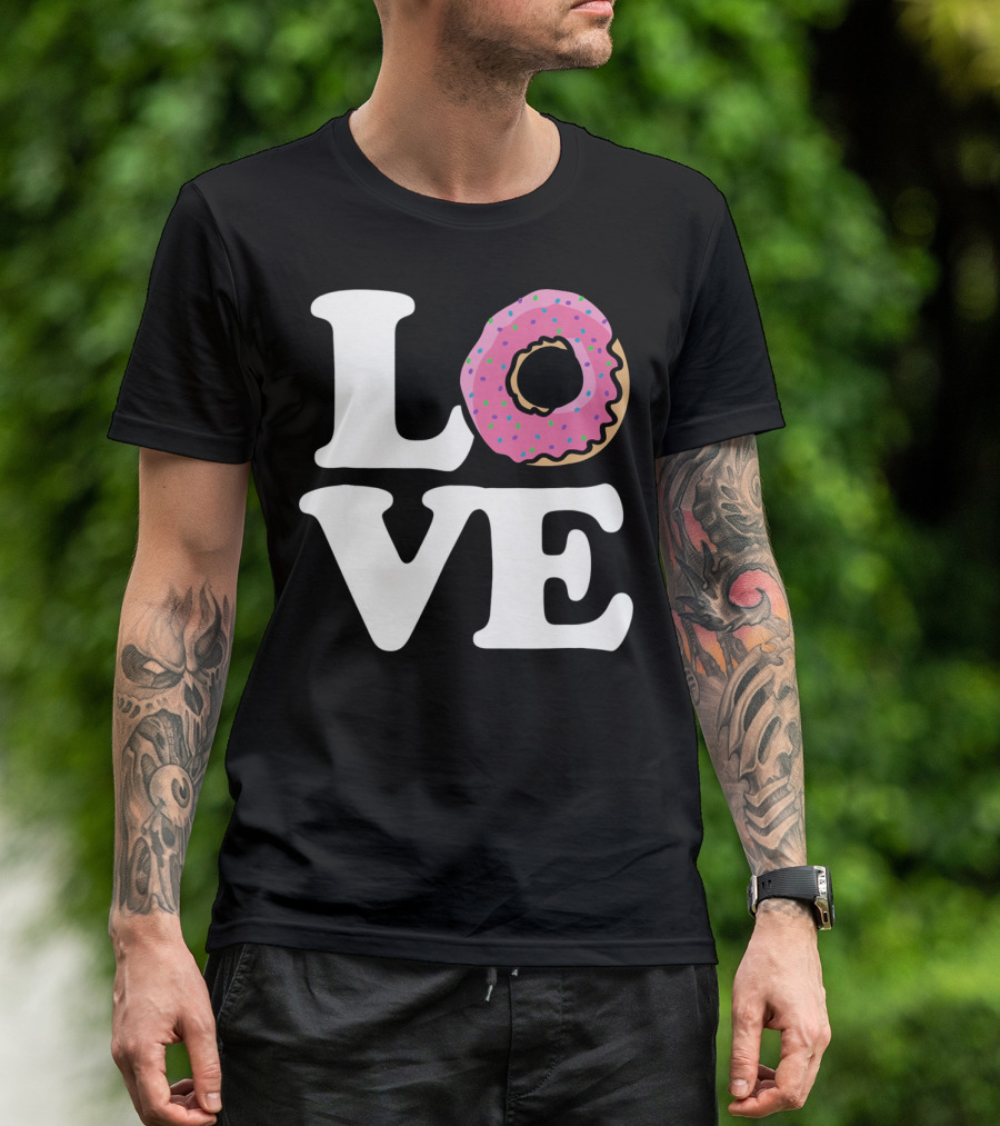 Love For Donut Lovers With Pink Frosted Donut T-Shirt