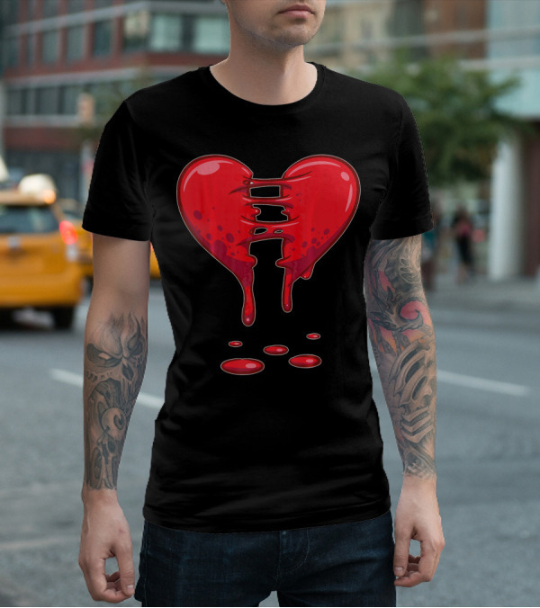 Dripping Broken Heart Halloween Valentin Red Graffiti T-Shirt