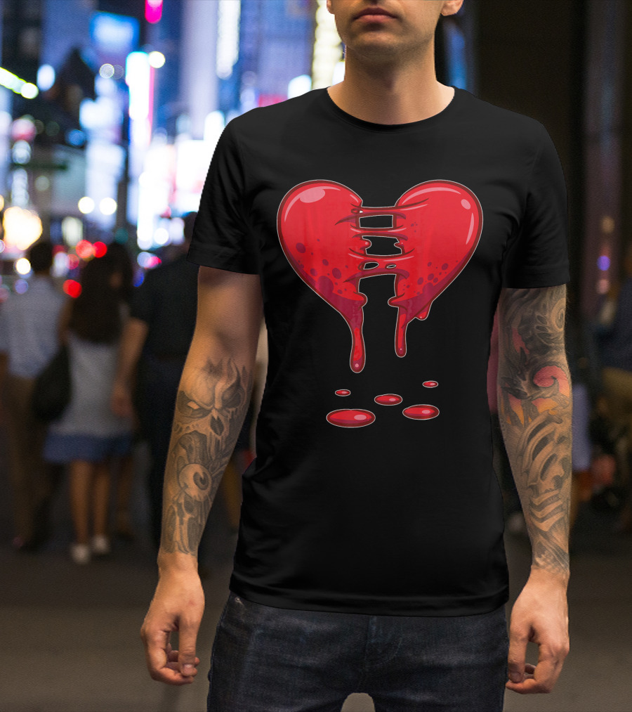 Dripping Broken Heart Halloween Valentin Red Graffiti T-Shirt