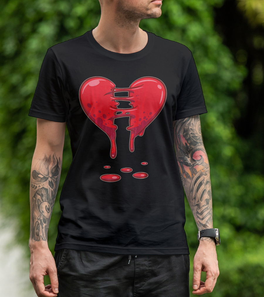 Dripping Broken Heart Halloween Valentin Red Graffiti T-Shirt