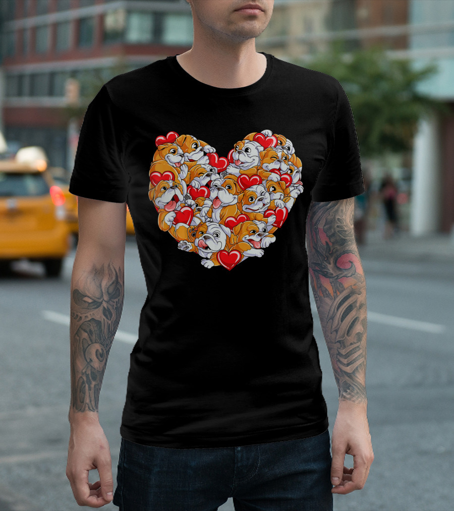 English Bulldog Heart Valentines Day T-Shirt