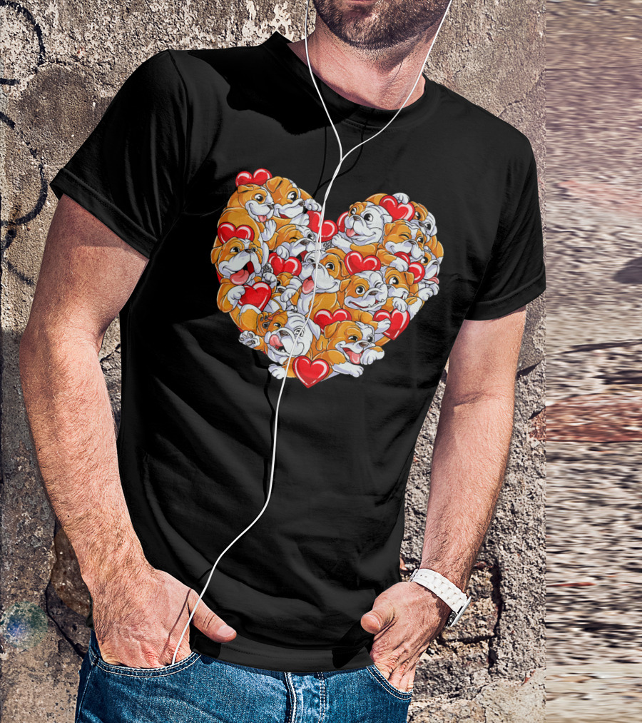 English Bulldog Heart Valentines Day T-Shirt