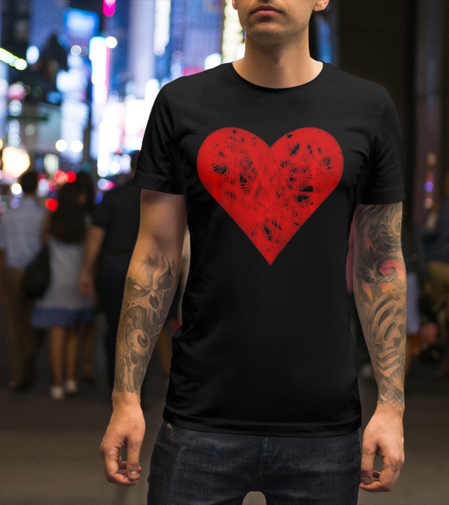 Faded Heart Strings Valentines Day Red Scribbled Heart T-Shirt
