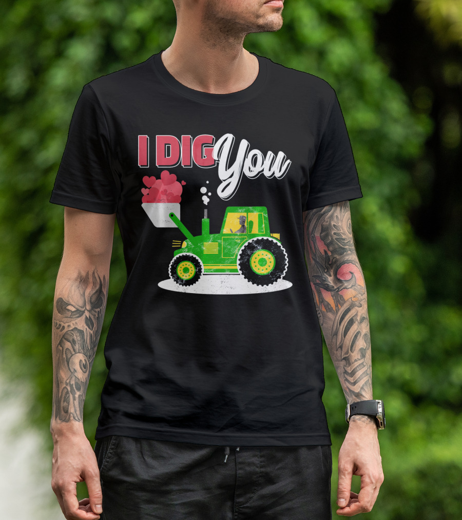 I Dig You Farmer Valentine's Day Tractor Hearts T-Shirt