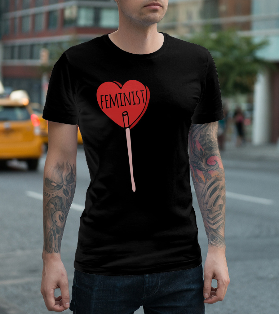 Feminist Red Heart Lollipop Valentine Sucker T-Shirt