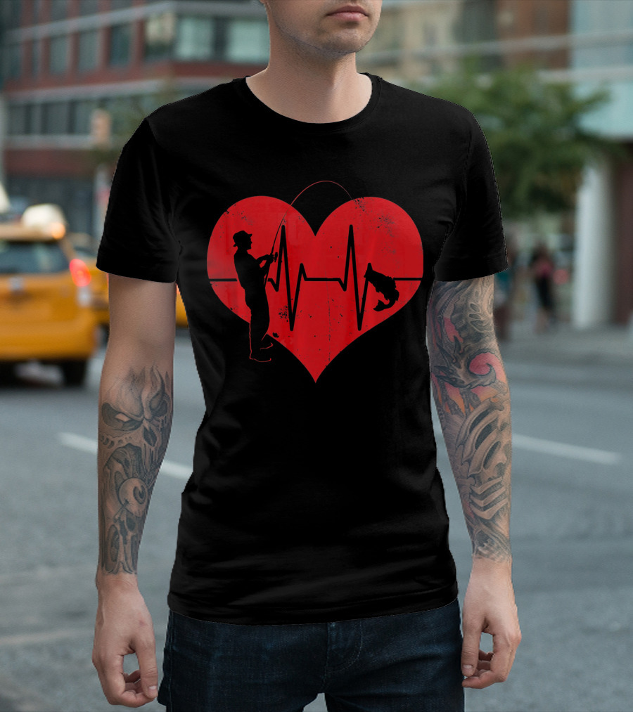 Fishing Heartbeat Valentines Day Heart Fisherman T-Shirt