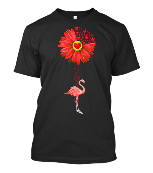 Flamingo With Red Heart Sunflower And Balloon Of Love T-Shirt