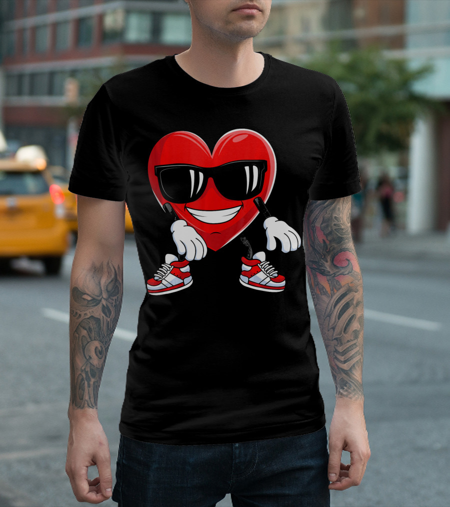 Floss Dance Heart Valentines Day Sunglasses Red Sneakers T-Shirt