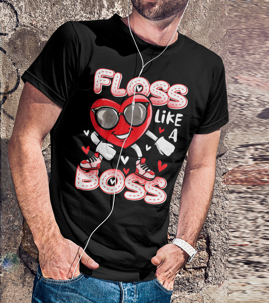 Floss Like A Boss Dancing Heart Sunglasses Valentines Fun T-Shirt