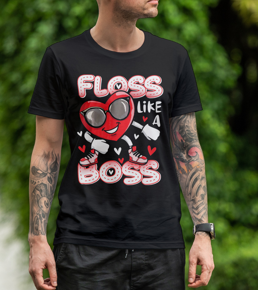 Floss Like A Boss Dancing Heart Sunglasses Valentines Fun T-Shirt