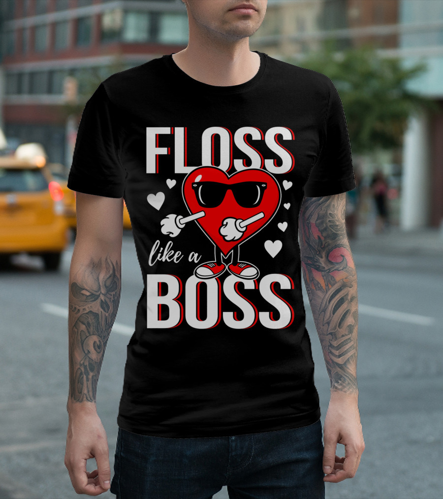 FLOSS LIKE A BOSS VALENTINES HEART WITH SUNGLASSES T-Shirt