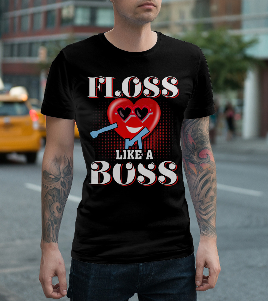 Floss Like A Boss Heart Valentines Day T-Shirt