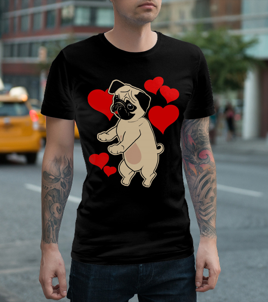 Pug Dancing With Hearts Valentine's Day T-Shirt