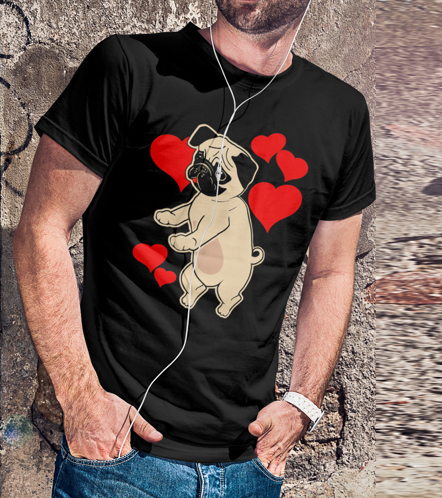 Pug Dancing With Hearts Valentine's Day T-Shirt