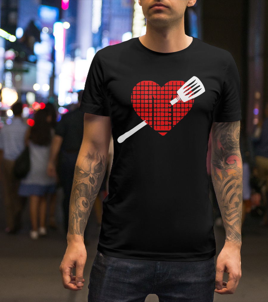 Funny BBQ Grilling Valentine's Day Heart With Spatula T-Shirt