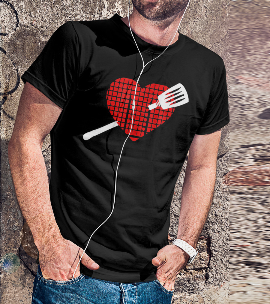 Funny BBQ Grilling Valentine's Day Heart With Spatula T-Shirt