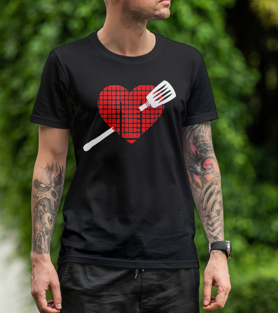 Funny BBQ Grilling Valentine's Day Heart With Spatula T-Shirt
