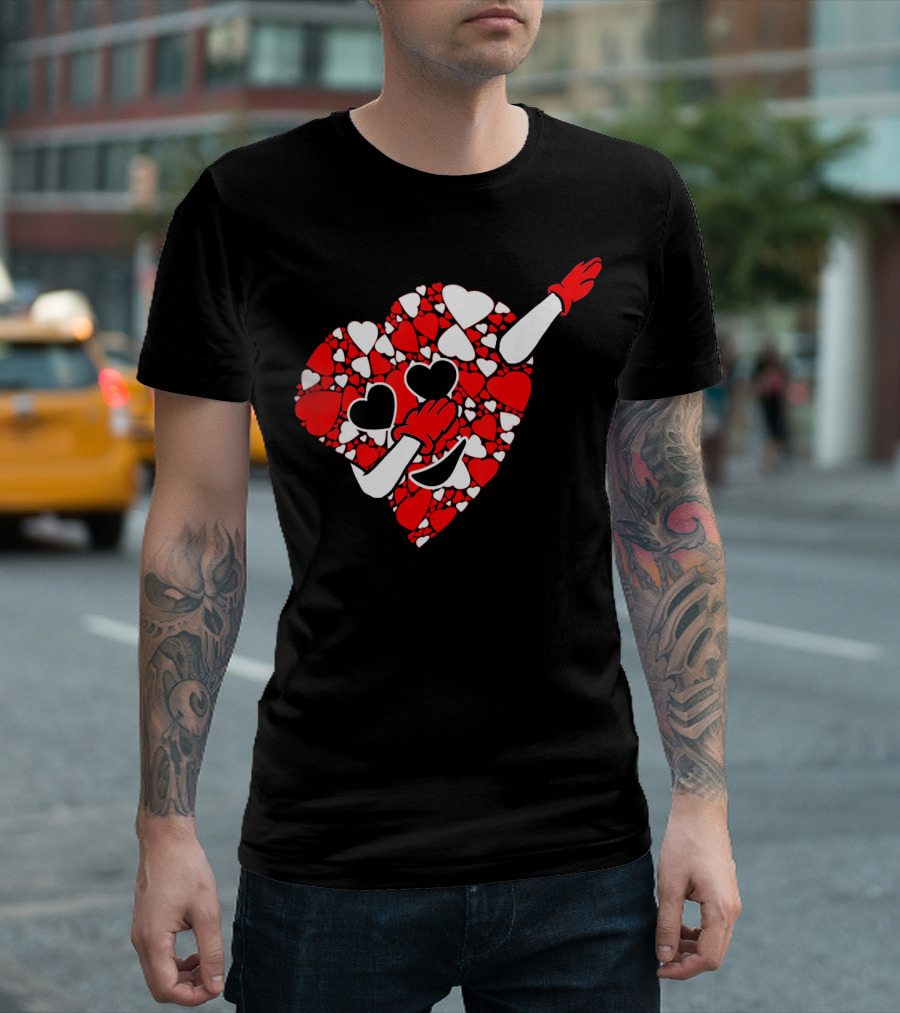 Funny Cute Dabbing Red White Hearts Vale T-Shirt