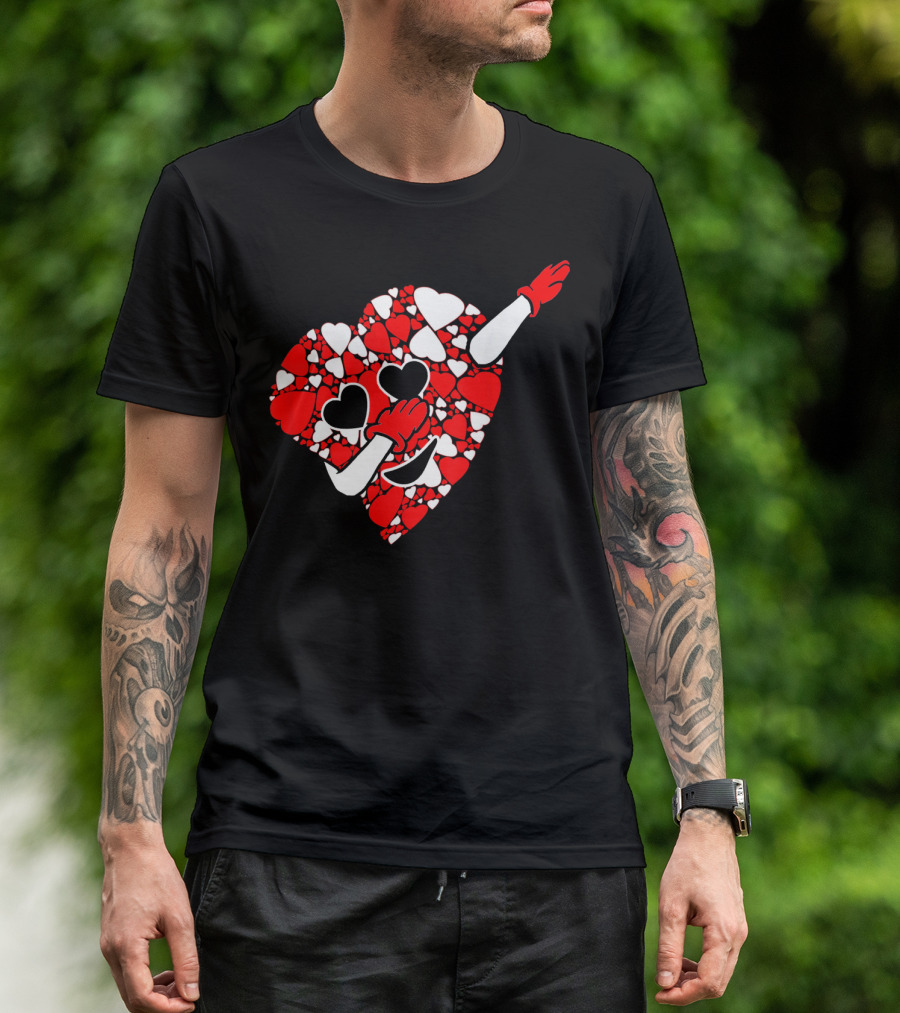 Funny Cute Dabbing Red White Hearts Vale T-Shirt