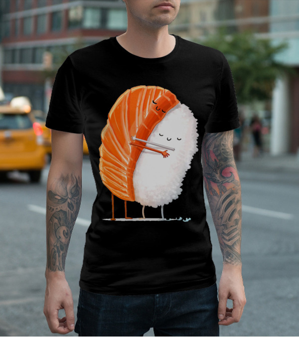 Cute Sushi Couple Embrace Valentine Hug T-Shirt
