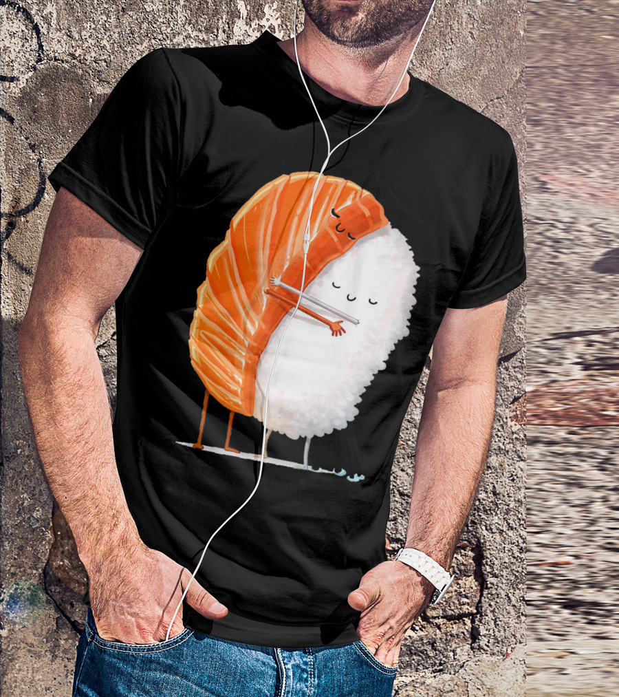 Cute Sushi Couple Embrace Valentine Hug T-Shirt